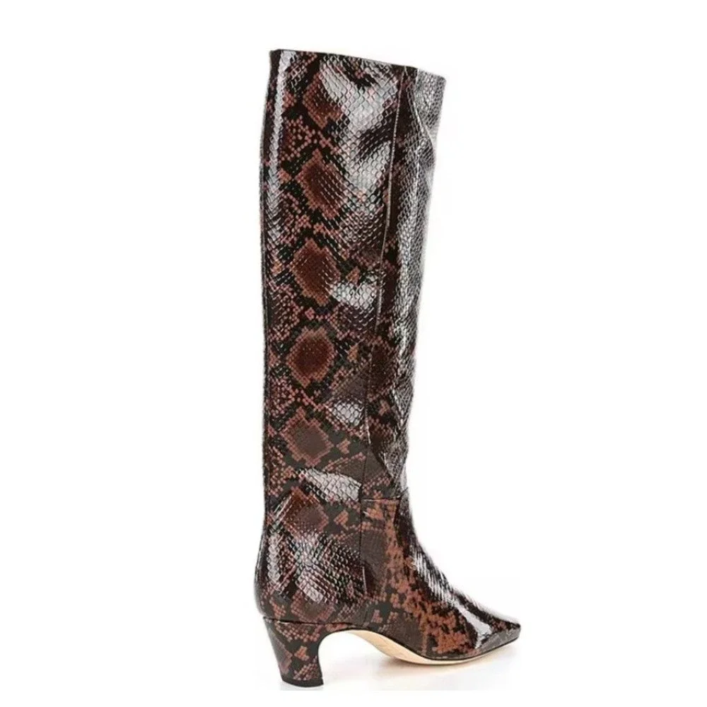 NWOB Antonio Melani Brown Python Snake Print Patent Leather‎ Boots Zip Sz 8M